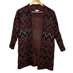 Lucky Brand Sz S Aztec Open Front Cardigan Wool Blend Oversized
